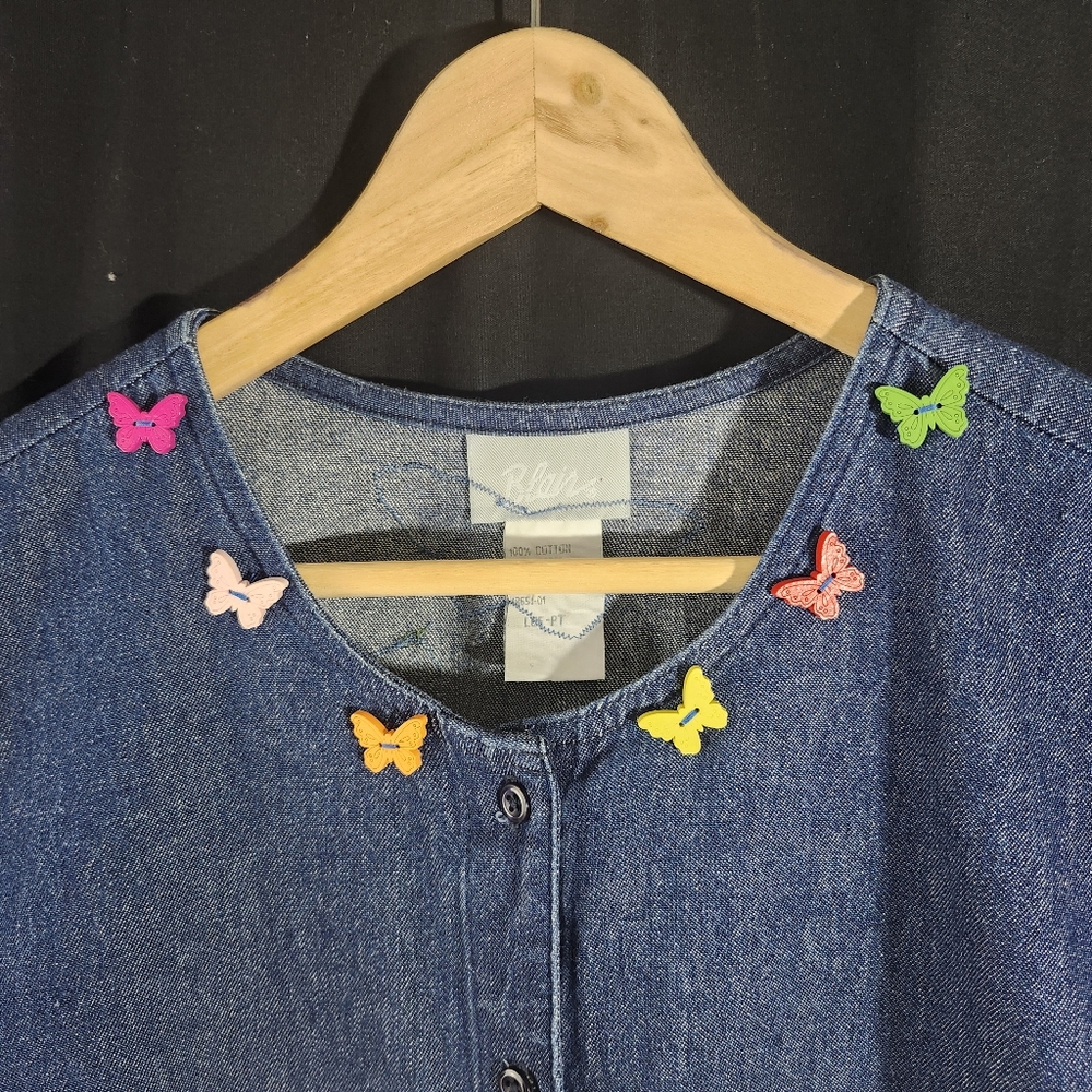 BLAIR Denim Spring Theme Button up Shirt with Patchwork Embroidery Size Large - Picture 10 of 16